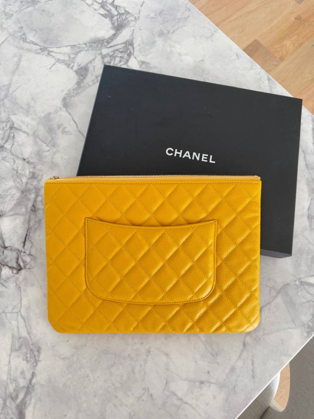 Chanel Yellow Quilted Caviar Clutch - Picture 3 of 5